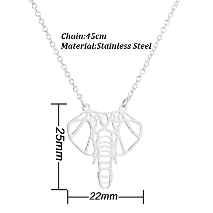 Origami elephant pendant necklace, hollow stainless steel clavicle chain cute animal necklace for women wholesale