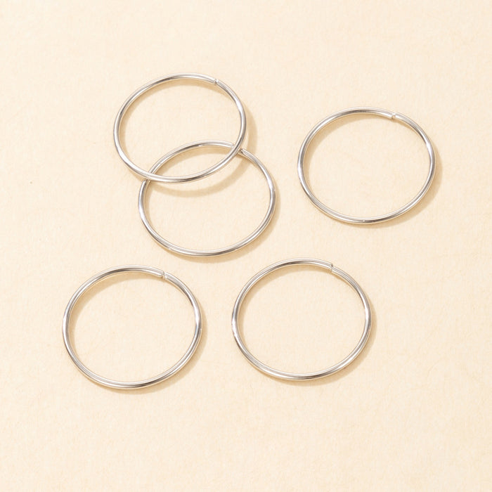 Korean niche design alloy plain ring thin ring five-piece set geometric stacking joint combination