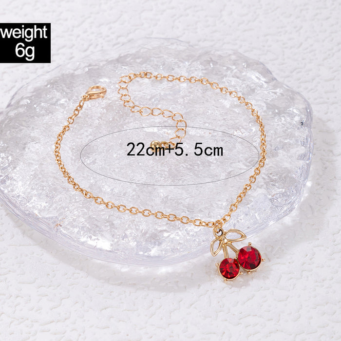 Cherry Crystal Anklet with Cute Fruit Pendant Design