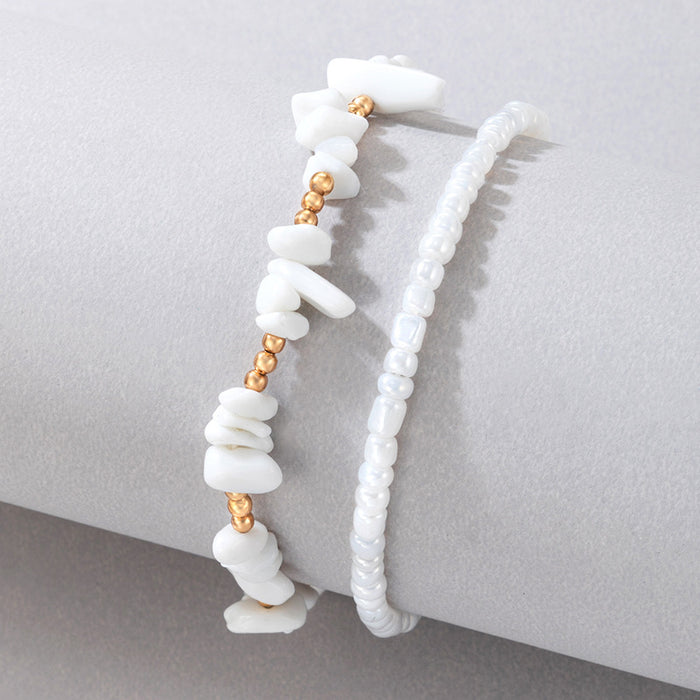 Simple White Stone Double-Layer Anklet - Chic Golden Beaded Multi-Layer Ankle Bracelets