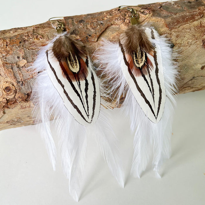 Natural Feather Earrings with Exotic White Elegant Wedding Style