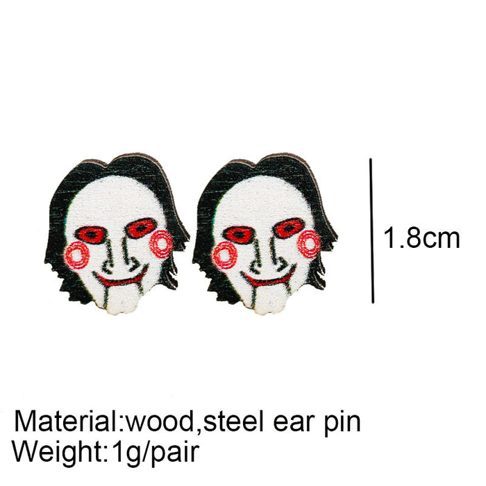 Wooden Halloween Horror Figure Earrings