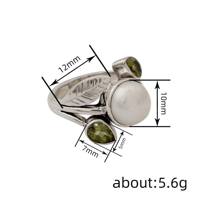 Women's leaf imitation pearl forest ring