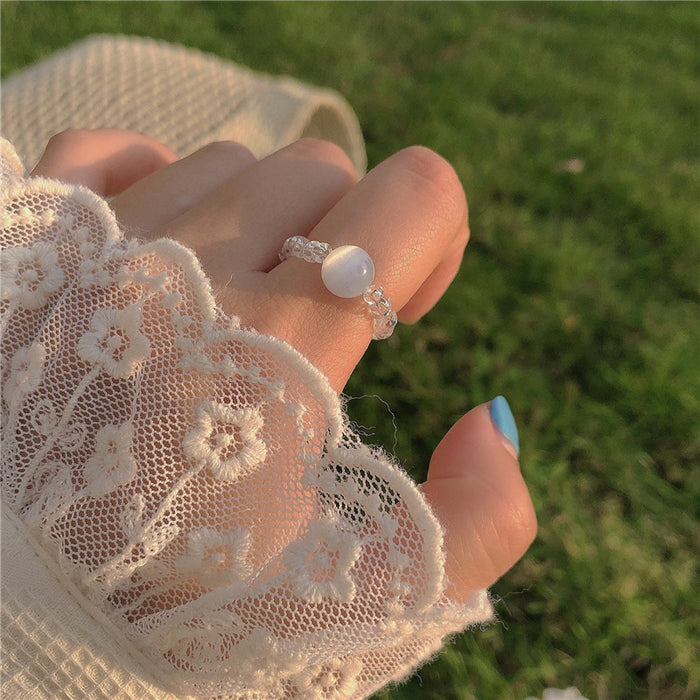 Shell cat's eye peach heart beaded elastic ring