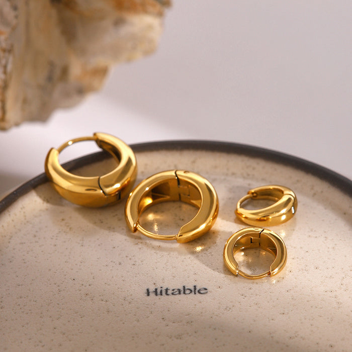 Stainless steel hoop earrings, 18K gold titanium steel earrings