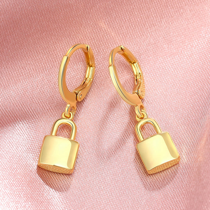 Lock shape earrings for women trendy earrings geometric pattern jewelry