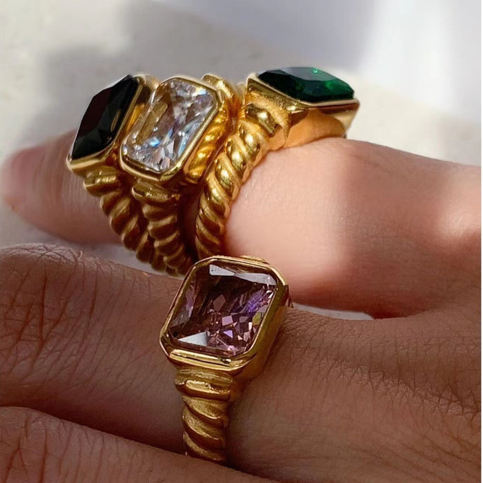 18K Gold Stainless Steel Oval Malachite Ring with Devil's Eye Design