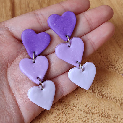 Handmade Heart Gradient Clay Earrings - Elegant Pastoral Vacation Style