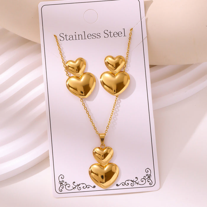 Wholesale 304 stainless steel hydraulic gold-plated earrings and necklace sets - wallojewerly 