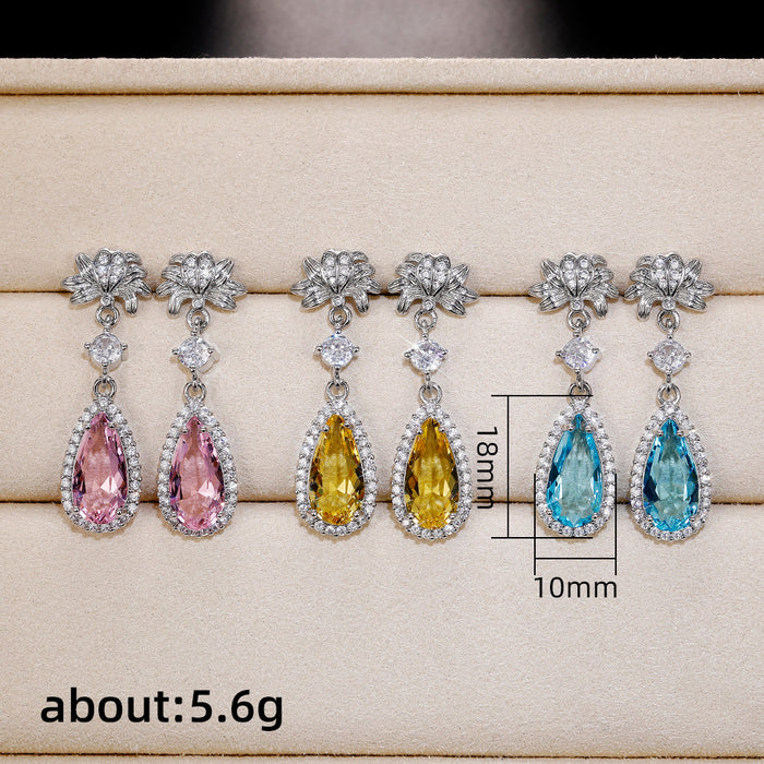 Long teardrop pear-shaped flower earrings simulated yellow diamond earrings