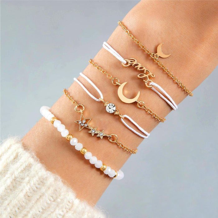 Love Star and Moon Bracelet Set – Simple Six-Piece Jewelry