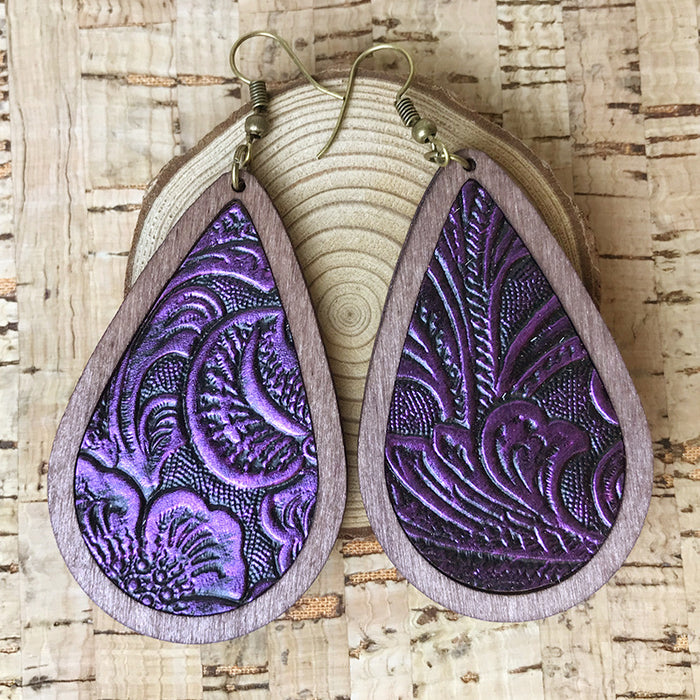 Wooden leaf earrings