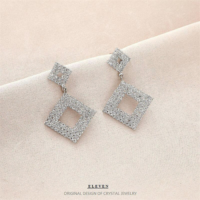 Geometric Drop Earrings - Silver Rhinestone Jewelry for a Trendy Look