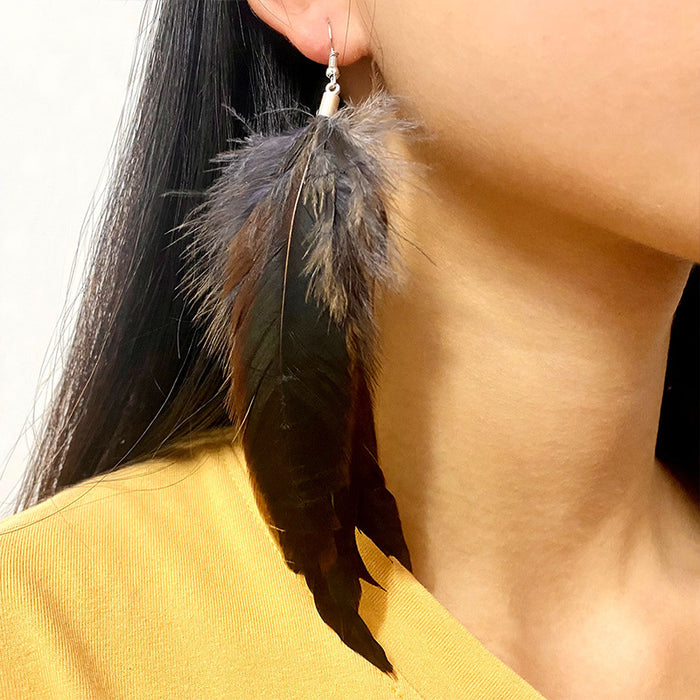 Western Vintage Long Feather Earrings with Dark Style Design