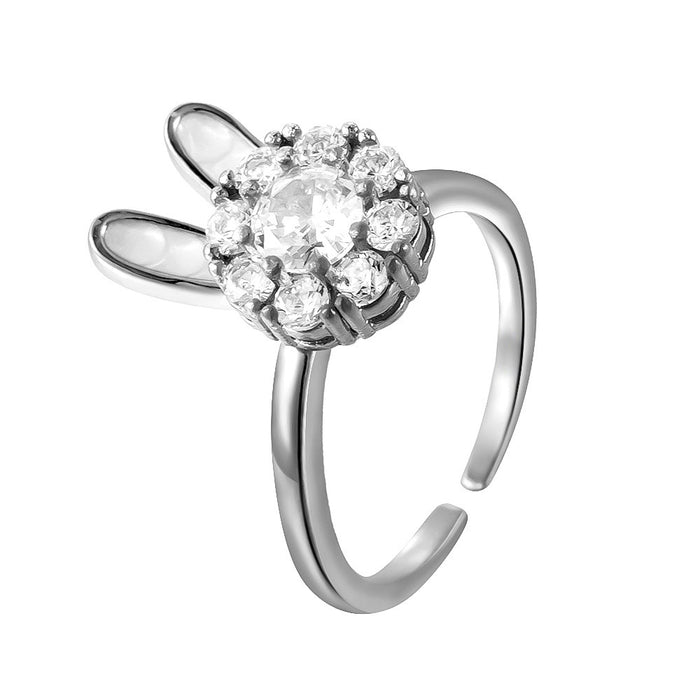 Wholesale copper micro-set zircon bunny rotating open ring