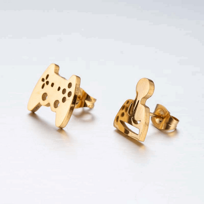 Asymmetrical gamepad stainless steel stud earrings