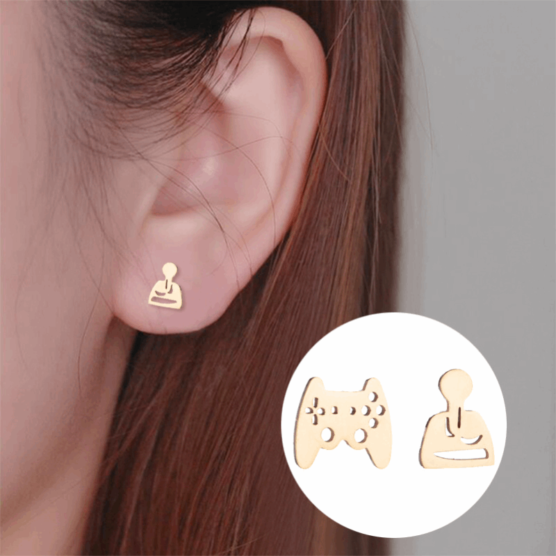 Asymmetrical gamepad stainless steel stud earrings