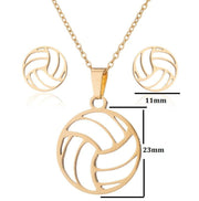 Stainless Steel Volleyball Necklace Earrings Set - wallojewerly 