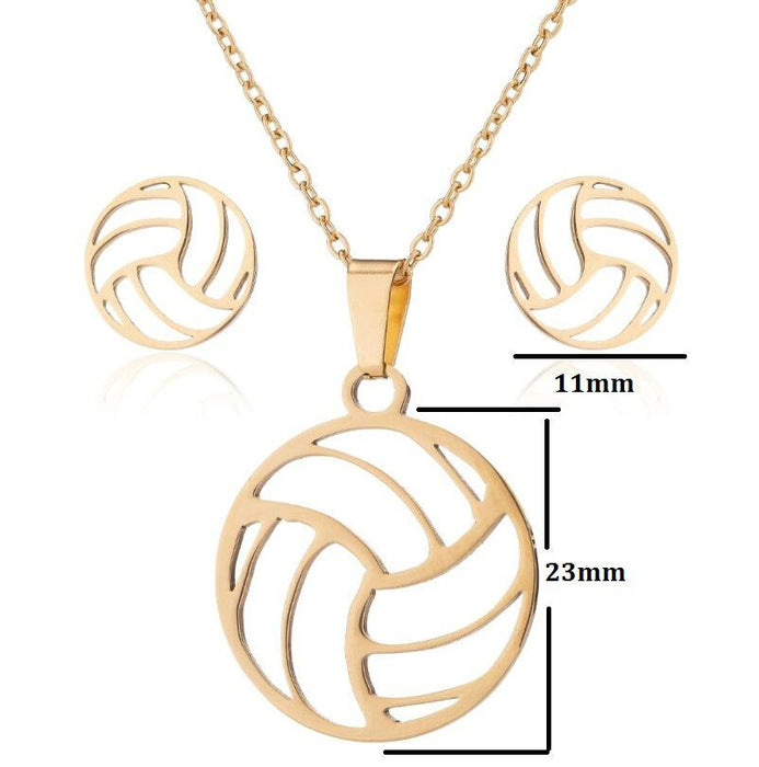 Stainless Steel Volleyball Necklace Earrings Set - wallojewerly 