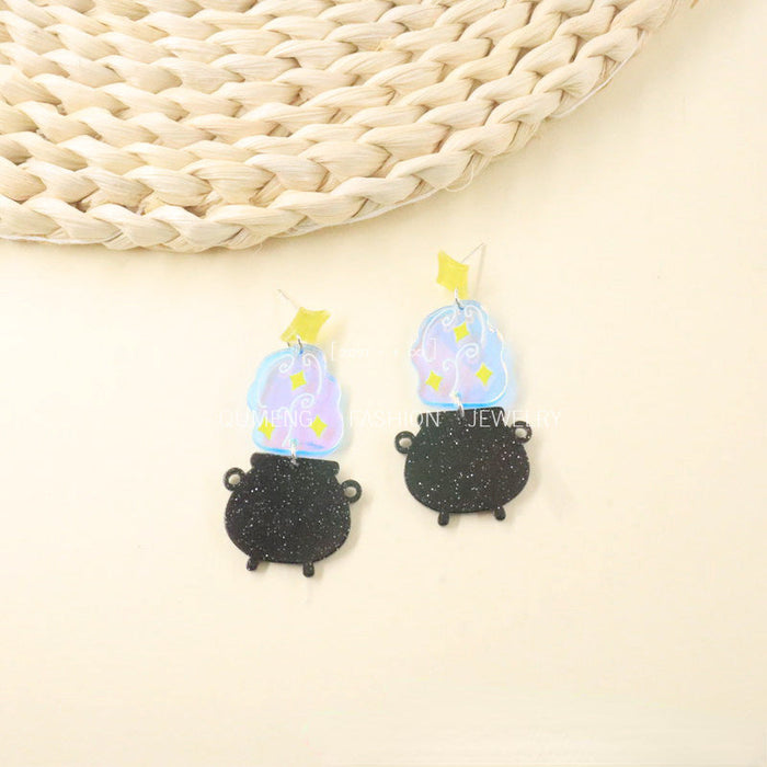 Acrylic Halloween Colorful Witch Alchemy Stove Earrings - wallojewerly 