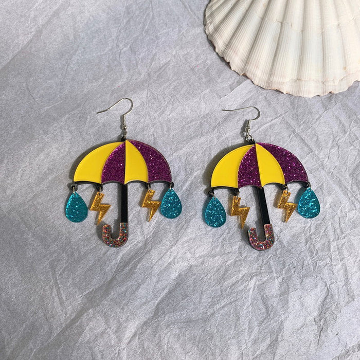 Acrylic Umbrella Cloud Lightning Water Drop Earrings - wallojewerly 