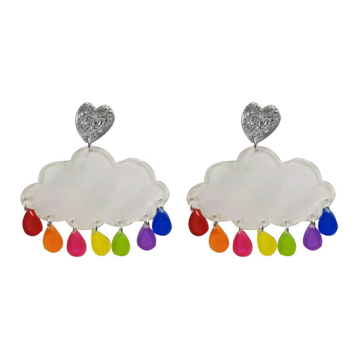 Acrylic Umbrella Cloud Lightning Water Drop Earrings - wallojewerly 