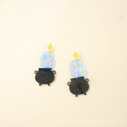 Acrylic Halloween Colorful Witch Alchemy Stove Earrings