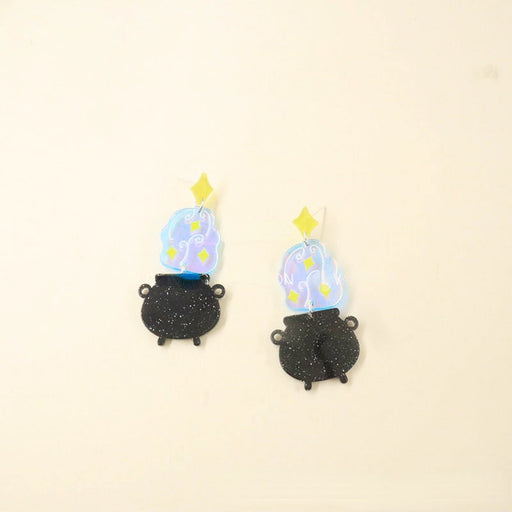 Acrylic Halloween Colorful Witch Alchemy Stove Earrings - wallojewerly 