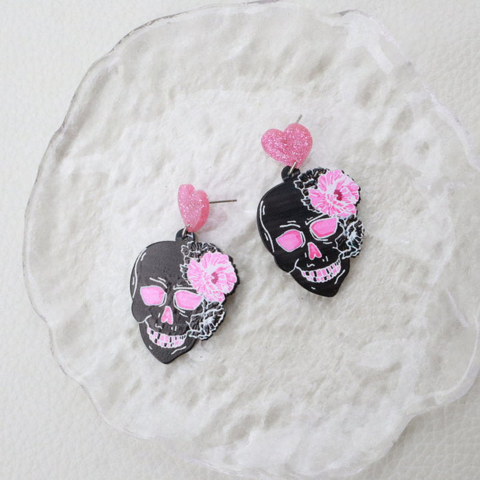 Acrylic Acrylic Pink Skull Earrings - wallojewerly 