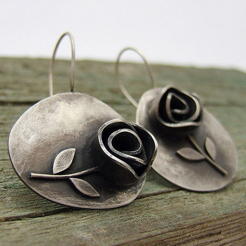 Asymmetric Leaf Rose Flower Earrings - wallojewerly 