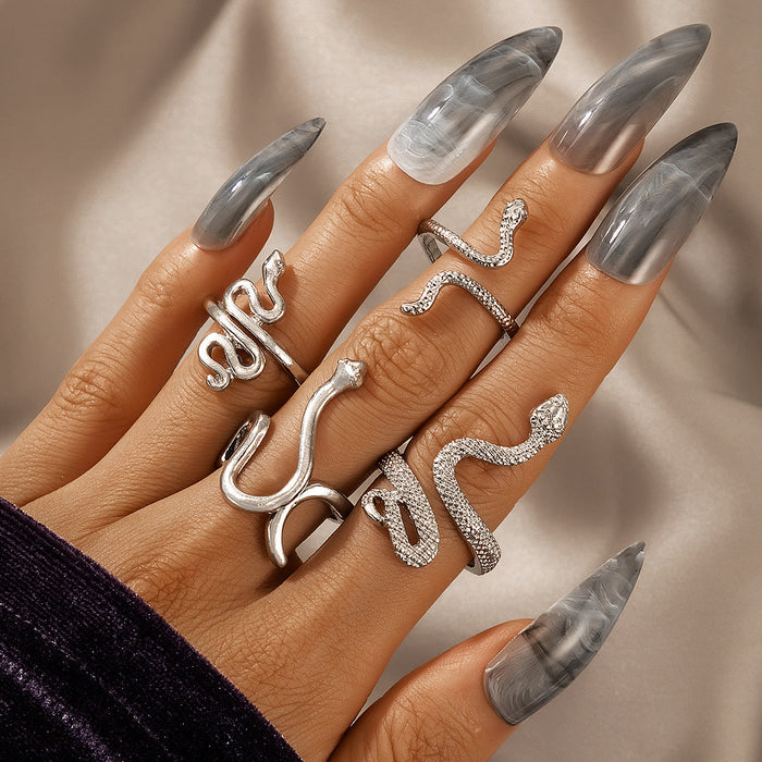 Vintage Serpentine Four-Piece Alloy Ring - wallojewerly 