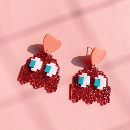 Acrylic Red Pixel Acrylic Earrings