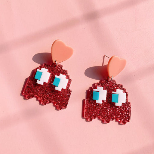 Acrylic Red Pixel Acrylic Earrings - wallojewerly 