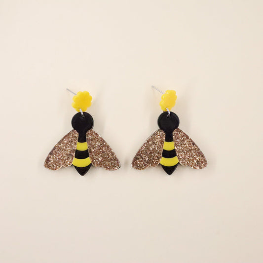 Acrylic Acrylic Vintage Flower Bee Earrings