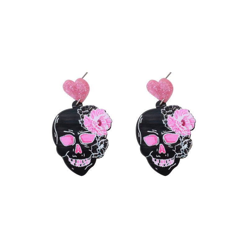 Acrylic Acrylic Pink Skull Earrings - wallojewerly 