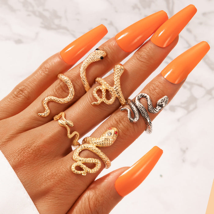 Vintage Serpentine Four-Piece Alloy Ring - wallojewerly 