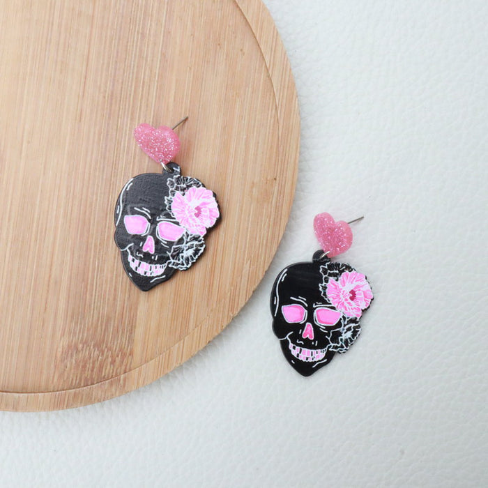 Acrylic Acrylic Pink Skull Earrings - wallojewerly 