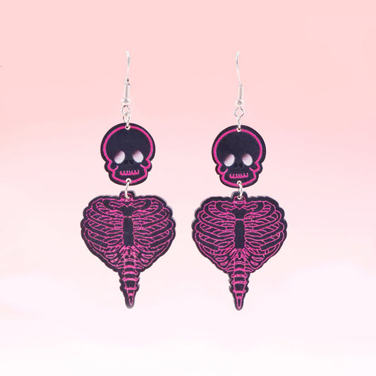 Acrylic Halloween skull print earrings - wallojewerly 