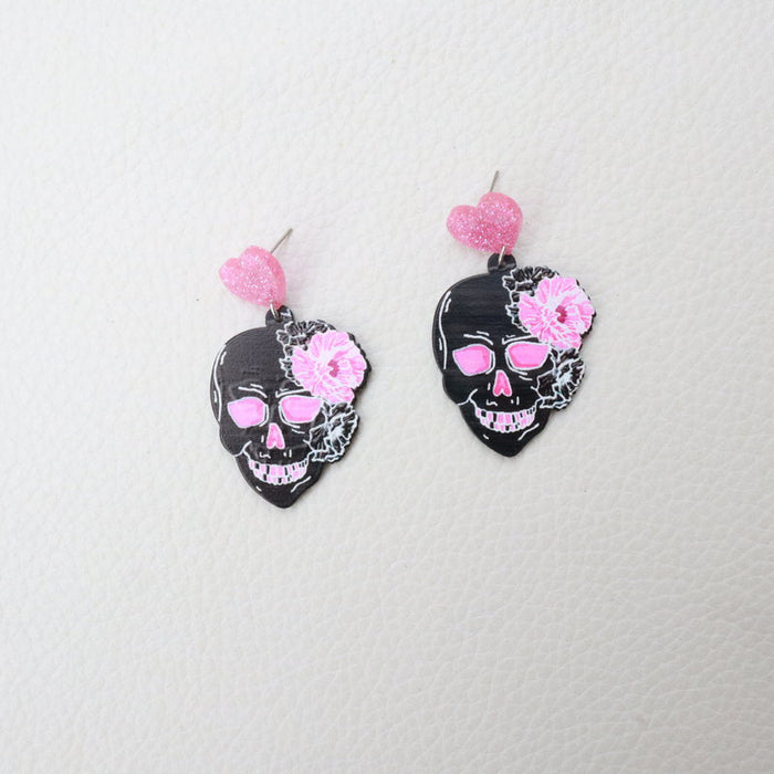 Acrylic Acrylic Pink Skull Earrings - wallojewerly 