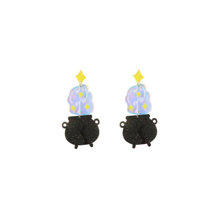 Acrylic Halloween Colorful Witch Alchemy Stove Earrings - wallojewerly 