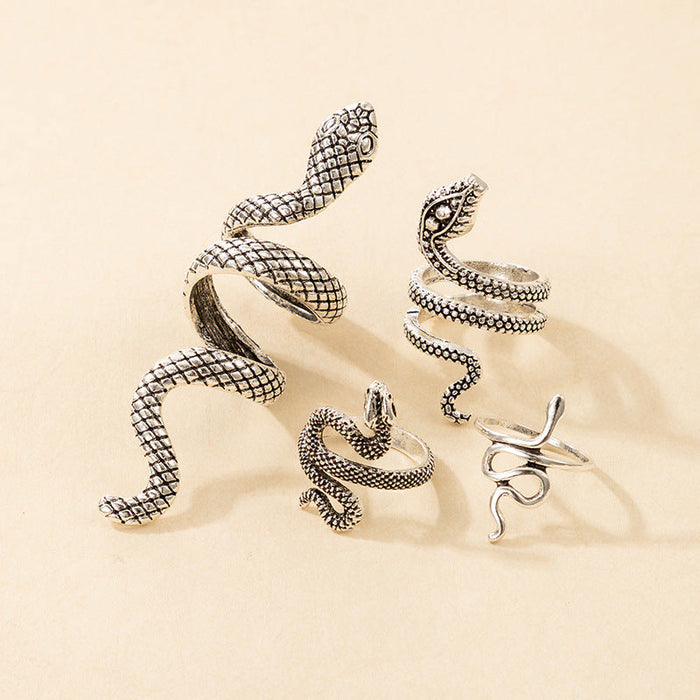 Vintage Serpentine Four-Piece Alloy Ring - wallojewerly 