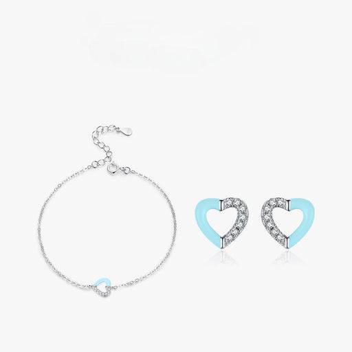 S925 silver micro-set mosaic heart-shaped bracelet - wallojewerly 